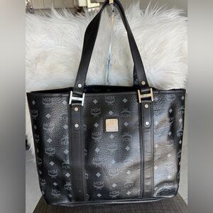 MCM Black Leather Monogram Tote